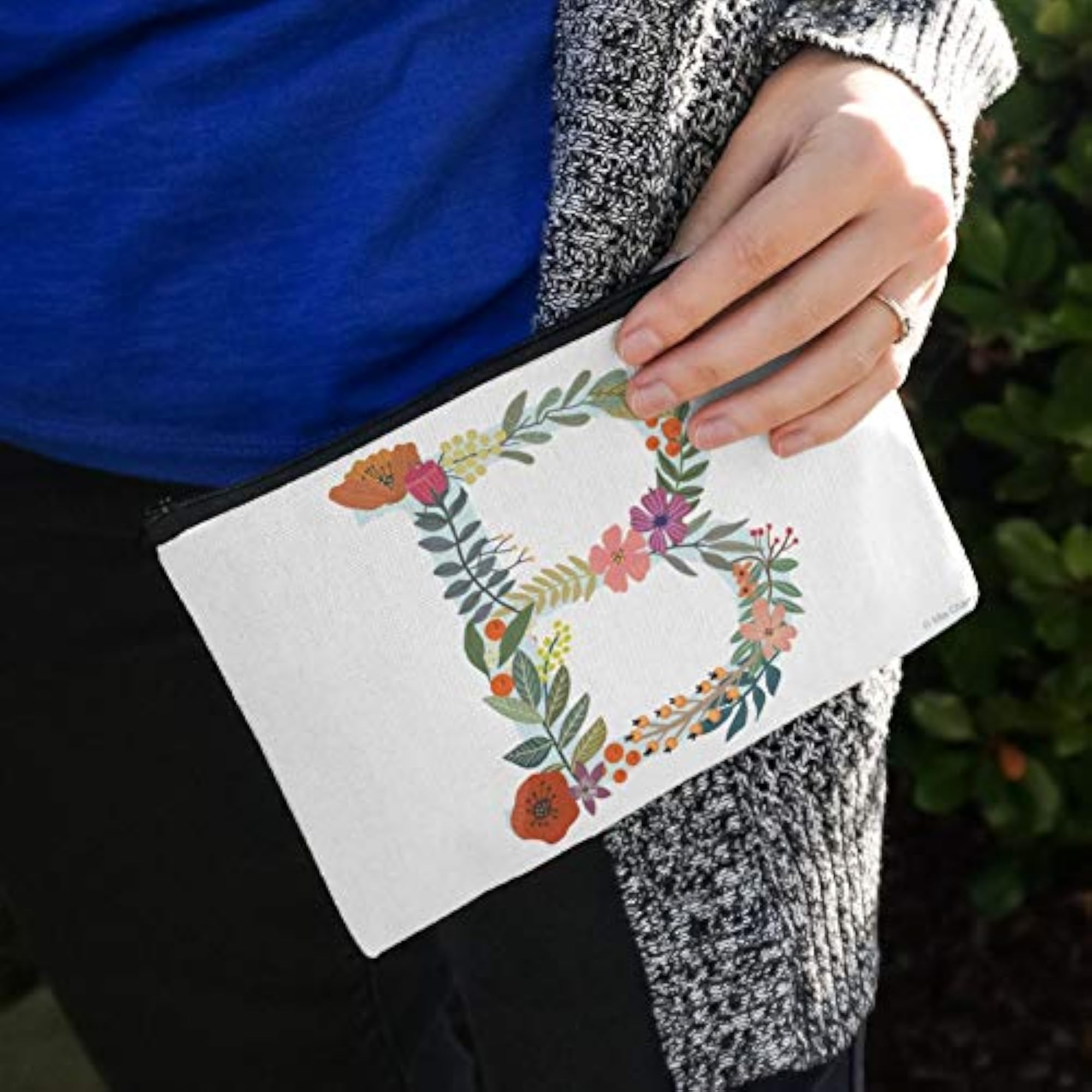 Letter B Floral Monogram Makeup Cosmetic Bag